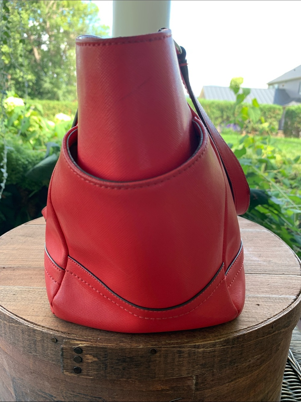 Coach Coral Red Leather Bag with Signature Charm - Picture 3 of 7